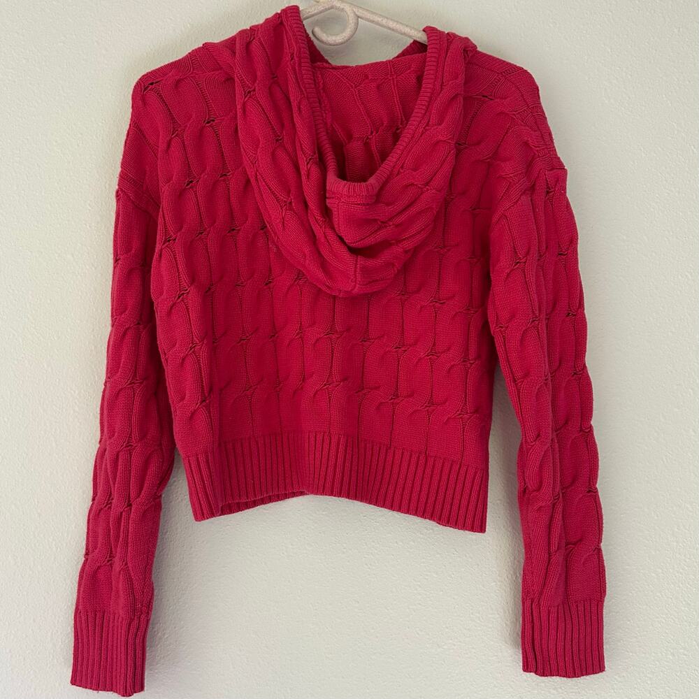 Anthropologie Saturday Sunday pink hooded crop cable knit sweater fall winter S - Picture 7 of 9